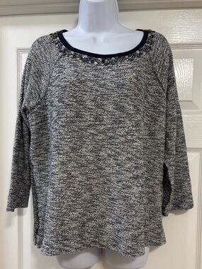 Lands' End pullover sweater features a beaded neckline and a marled design.